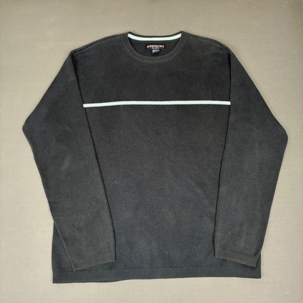 Y2K Aeropostale Point Zero Style Stripe Knit Sweater Men's Size Large Navy Blue